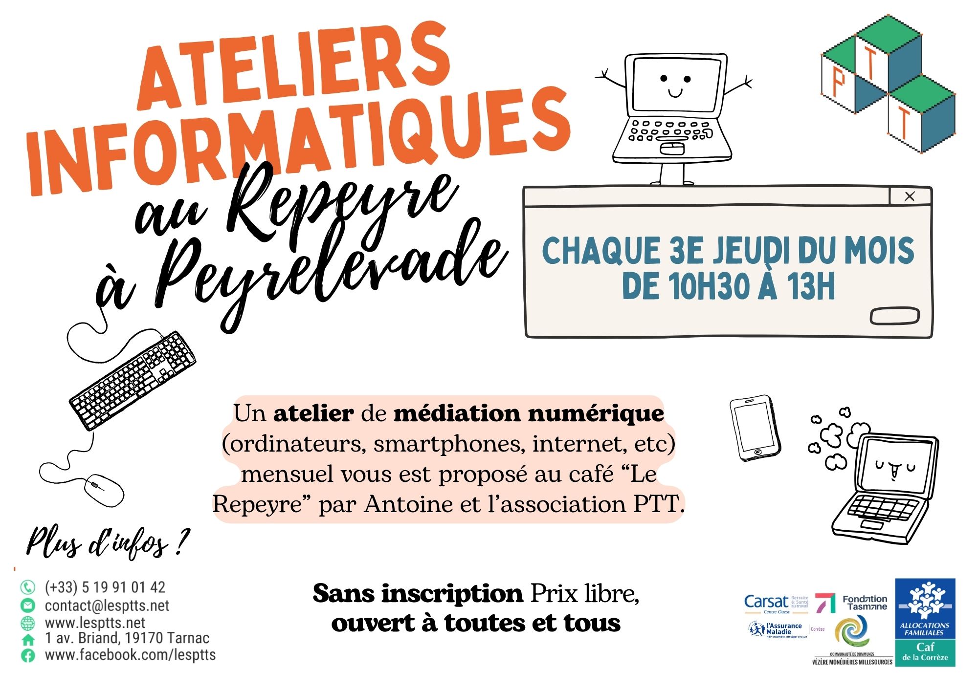Ateliers informatiques mensuels au Repeyre (Peyrelevade)