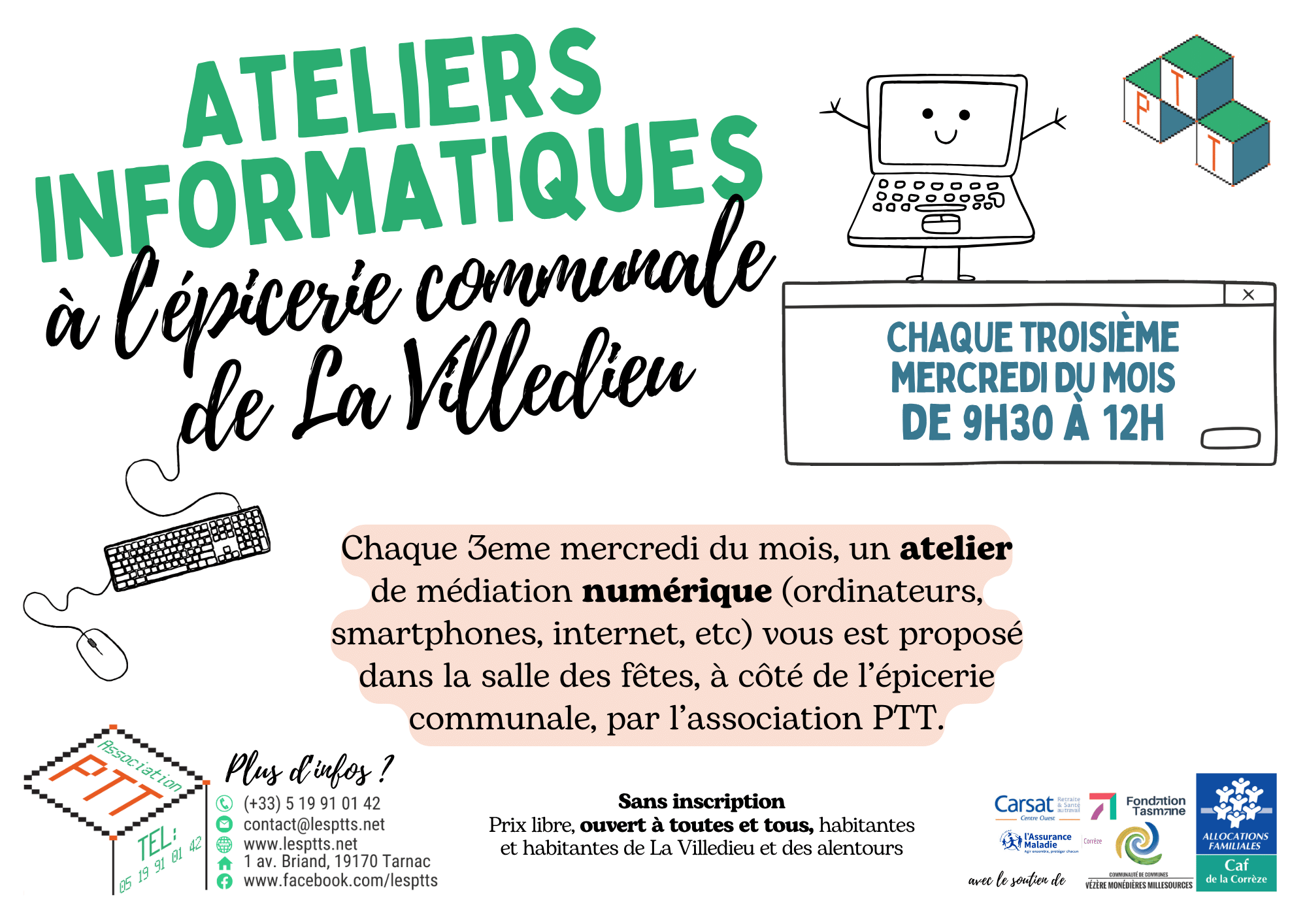 Atelier informatique mensuel à La Villedieu